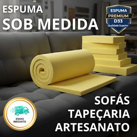 Espuma em Metro D33 Alta Densidade 190x50cm Espessuras Diversas Para Assento Sofá Estofados Tapeçaria...