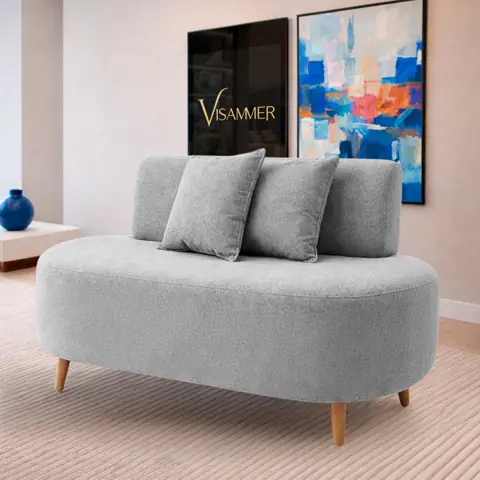 Sofá Orgânico Curvo Feijão em Bouclé (1,15m) Conforto & Design Estilo Contemporâneo Visammer