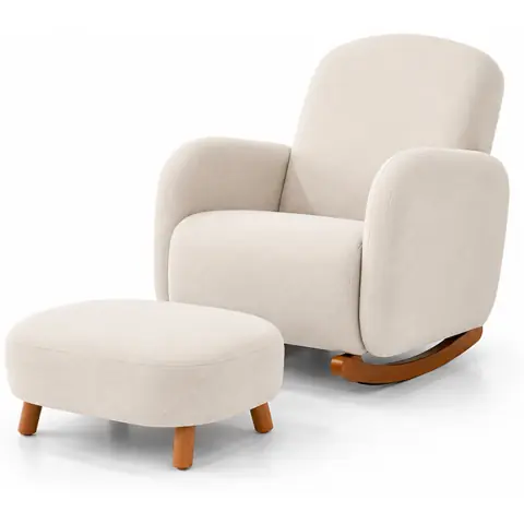 Poltrona de Amamentação Decorativa Curva Balanço Orgânica Boucle para Sala Moderna Confortável Mommy Opala