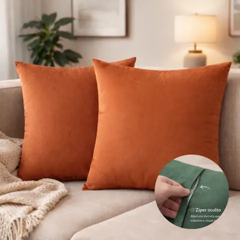 Kit 2 Capas de Almofada Suede Veludo 45x45 com Zíper Reforçado Decoração Sala Sofá