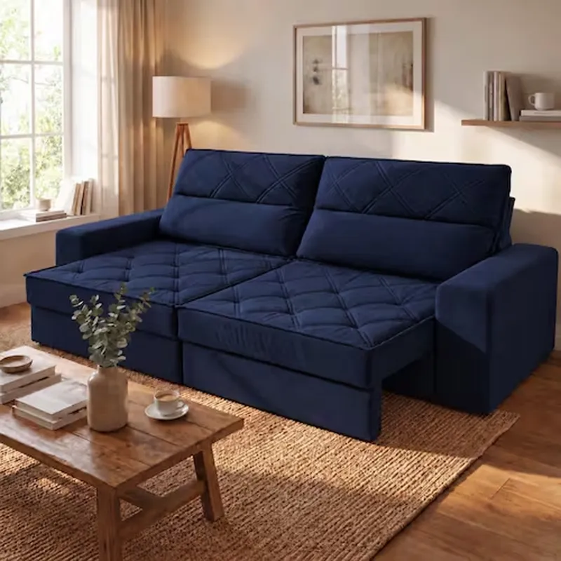 Sofá 4 Lugares Fassatti Retrátil e Reclinável em Suede Linof