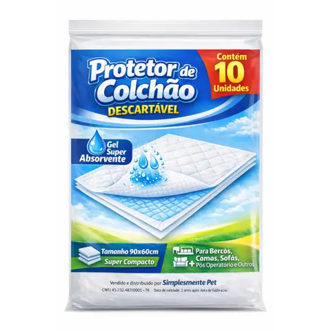 Protetor de colchão descartavel 90x60cm Com Gel Super Absorvente - Pacote com 10 10 Unid para Berço, cama...