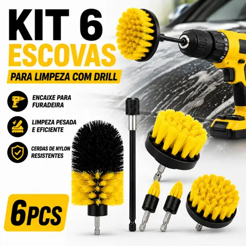 Kit 6 Escovas De Limpeza Encaixe Parafusadeira Furadeira Limpeza Automotiva Pesada Lavar Sofás Tecidos Couros...