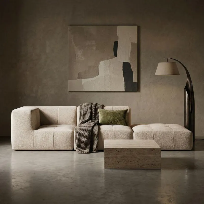 Sofá Modular 2 Lugares 1 Braço com Chaise em Boucle Confortá