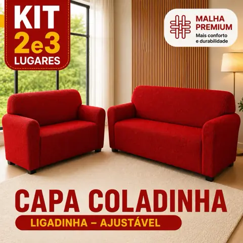 Kit Capa Forro de Sofá 2 e 3 Lugares Coladinha Ligadinha Malha 2 & 3 Lugares - 100% Poliester Grande