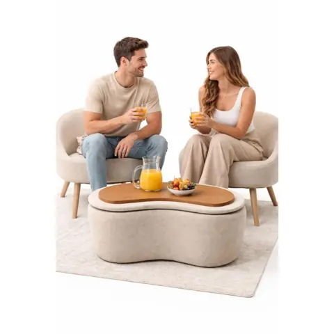 Puff Baú orgânico 3 em 1 Mesa de Centro Decorativo Multiplas Funções