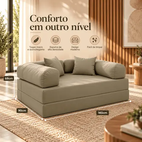 Sofá Cama Casal Na Caixa 160x180cm Espuma Tecido Veludo Estofado Sala Estar Quarto Hóspedes