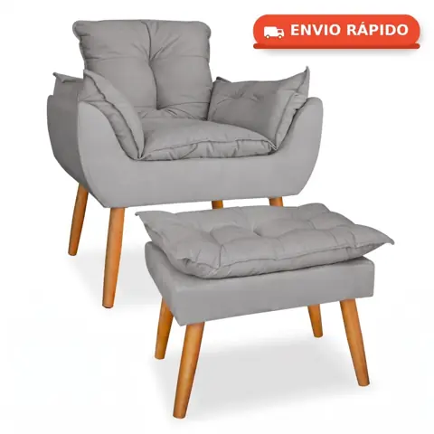Kit poltrona opala+puff luxo para sala de estar pé palito 30
