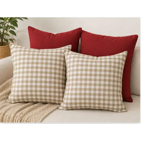 kit 4 capas de Almofada Xadrez Bege - Elegância e Conforto para sua Casa