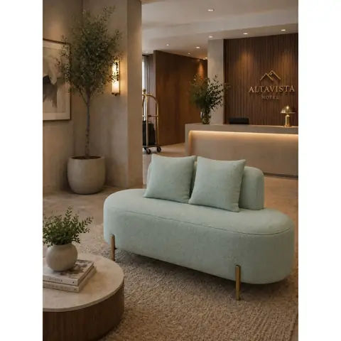 Sofá Orgânico Curvo 1,15CM Tecido Boucle Pe de Ferro Luxo Conforto Sofisticaçâo Escritorio Visammer