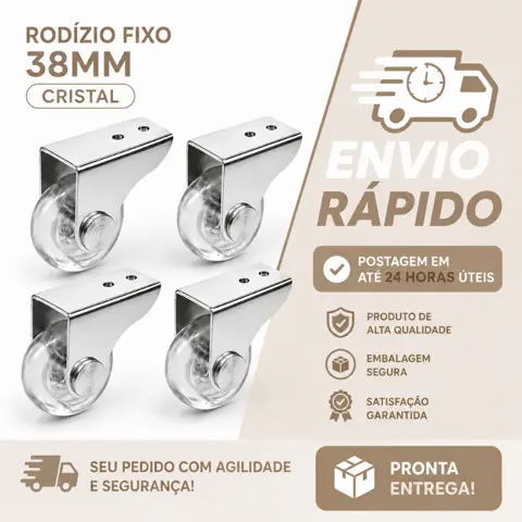 Kit 4 Rodízios 38mm Rodinha de Gel para Móveis Sofá e Armário + 8 Parafusos Não Risca o Piso