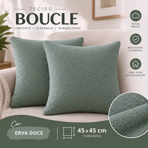 Capa de Almofada Bouclê Soft 45x45cm Decorativa Luxo Sofá C/ Zíper Invisível