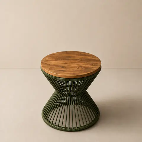 Mesa De Centro Ampulheta Redonda Em Corda Náutica Jardim Sala Decoração