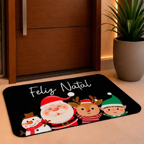 Tapete Avulso Natalino para Porta Entrada ANTIDERRAPANTE EMBORRACHADO Natal Noel e Amigos