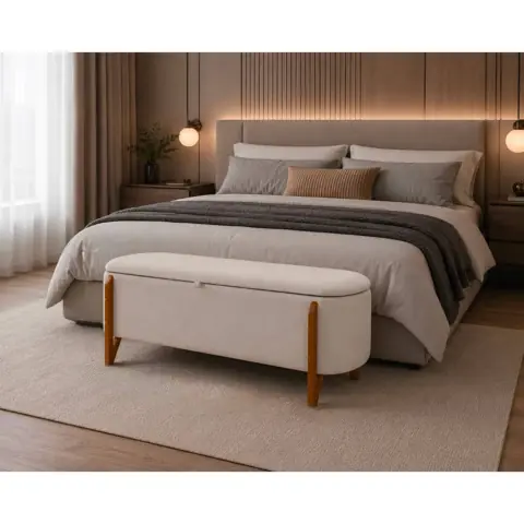 Baú Oval 100 cm - Banco Organizador Estofado com Espaço Interno Design Moderno para Quarto, Sala e Hall