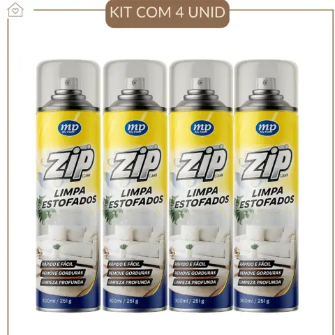 Kit 4 Limpa Estofados Espuma Spray 300ml Zip Limpeza Profunda Sofá Banco Carro Remove Sujeira Fácil