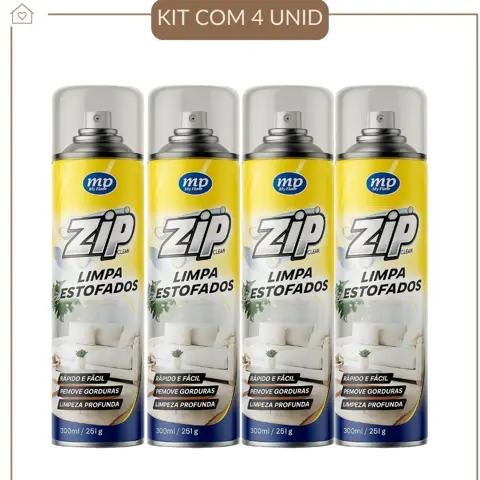 Kit 4 Limpa Estofados Espuma Spray 300ml Zip Limpeza Profunda Sofá Banco Carro Remove Sujeira Fácil