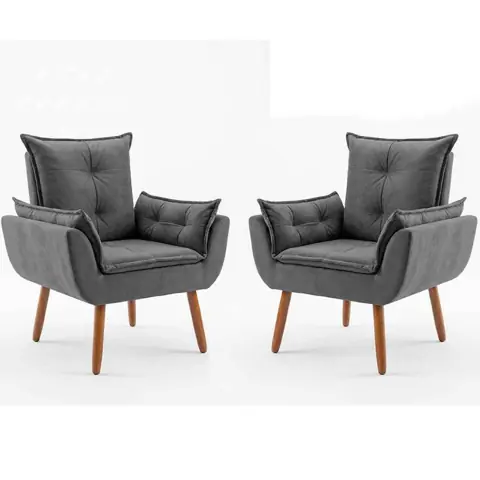 2 Poltronas Luxo Para Escritório Sala de Recepção Pés Madeira de Eucalipto