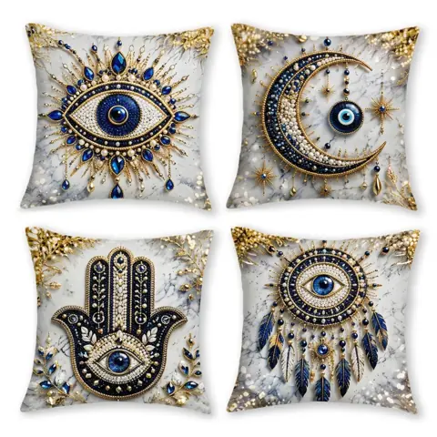 Kit 4 Capas de Almofada 45x45 Olho Grego Decorativas Modern Print Sofá Sala Estampadas Modernas Luxo Premium...