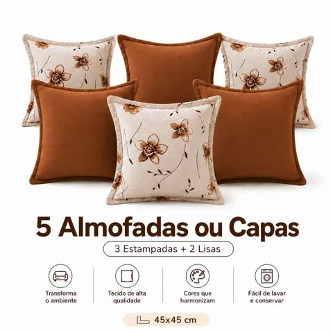 5 Almofada ou Capa Fibra/Espuma 45x45 cm - Rústico