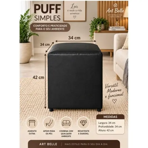 puffs quadrado 34x34x42cm cor lisa delicada e macante