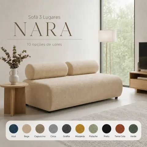 Sofá Orgânico 3 Lugares 180 cm Base Fixa Nara Bouclê para Sala D'Rossi para Sala de Estar Recepção