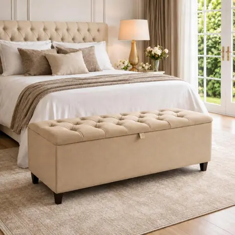Baú Puff Organizador Para Quarto 120 cm com Estrutura Resistente em Suede Moderno Estiloso Compacto Espaçoso