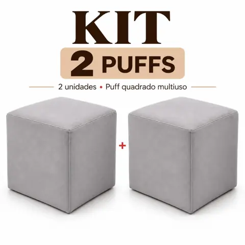 Kit 2 Puffs Quadrado Todo Revestido Suede Decorativo Sala Multiuso