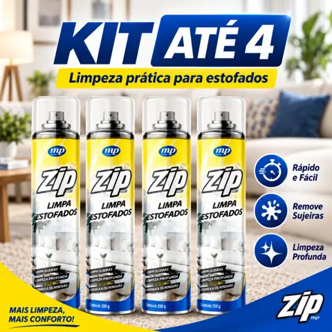Kit ate 4 Limpa Estofados Spray Tira Manchas Sofá Tapete Carpete Limpeza Profunda 250g Zip Clean