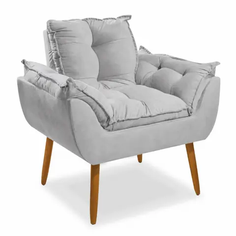 Poltrona Bege Decorativa para Sala de Estar Quarto Escrivaninha Pé Palito