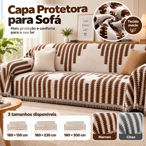 Capa para Sofá Antiderrapante Antirriscos de Gato Manta Protetora em Chenille para Pets 180x150/230/300cm