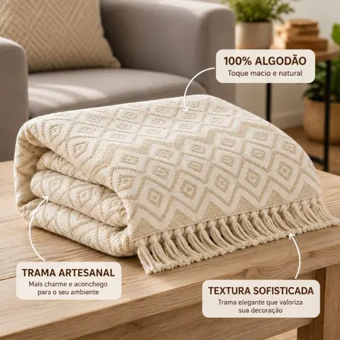 Manta Sofá Gigante Premium 3,00 x 1,80 M Crochê Artesanal 100% Algodão Envio Agora