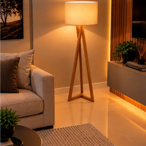 Abajur de Piso Com Pés em Madeira Luminária Moderna Decorativa Para Sala Quarto Leitura Cúpula Reforçada...
