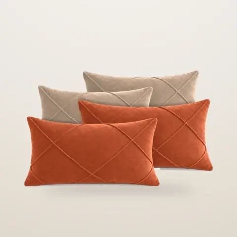 Kit 4 Capas Almofada Lombar Baguete 50x30 Suede Costura Losango Decorativa Sofá Cama Sala Quarto