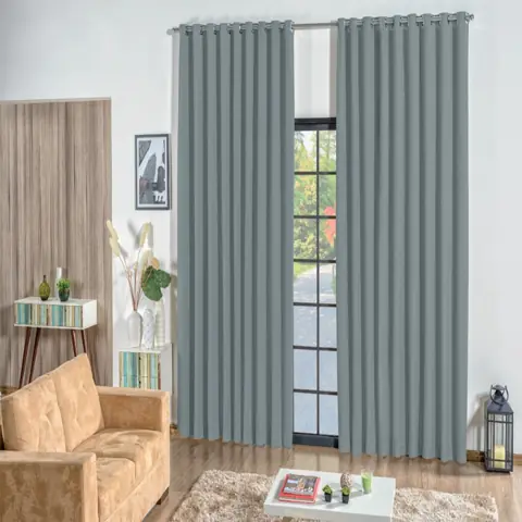Cortina quarto sala Rafaella Oxford 3,00 x 2,50m Cinza